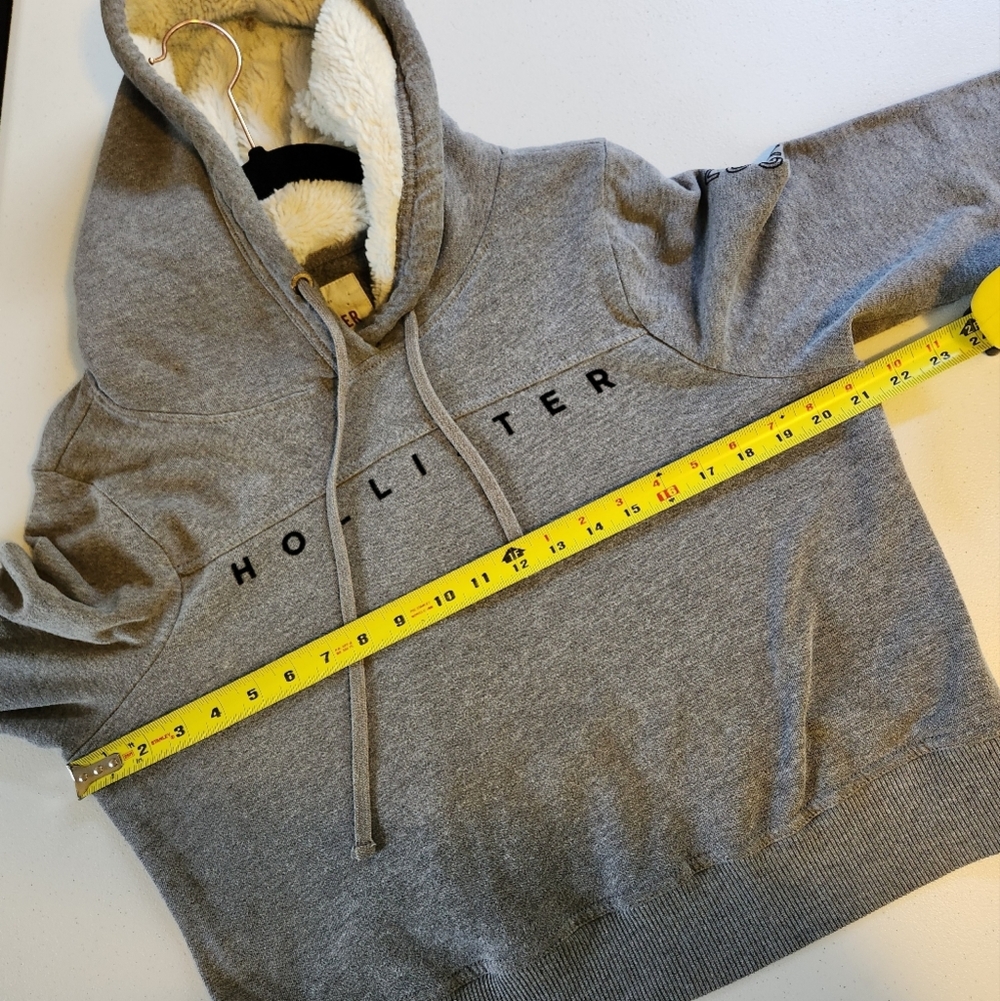 Hollister Cropped Oversized Sweatshirt Hoodie Sherpa Teddy Hood Size Large Comfy - Picture 8 of 8